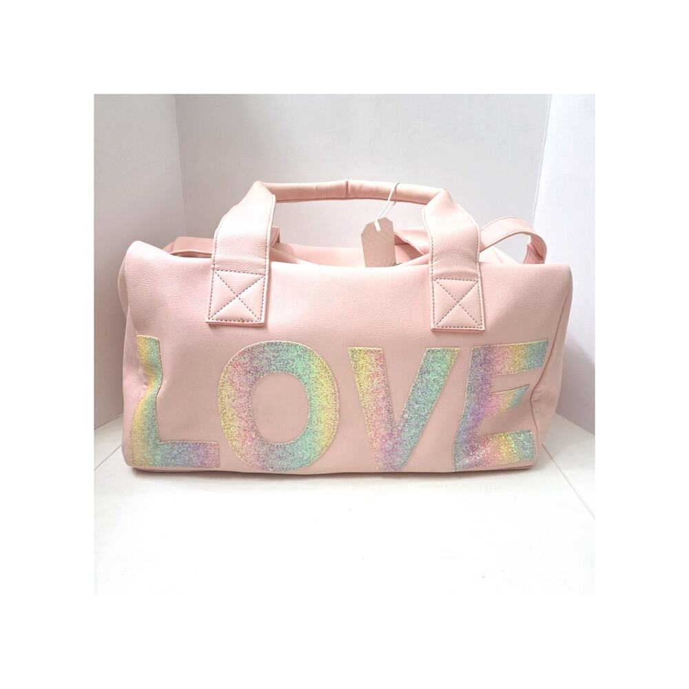 OMG Pink LOVE Weekender Duffel Dance Bag Glitter Travel Overnight Tote 18x10×9